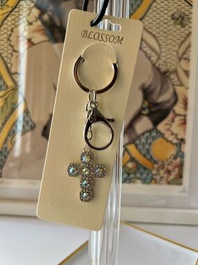 NEW Sparkling Rhinestone Cross Bag Charm Keychain